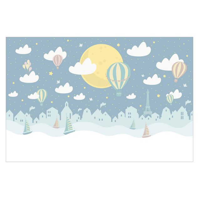 Fototapete - Paris mit Sternen und Heißluftballon