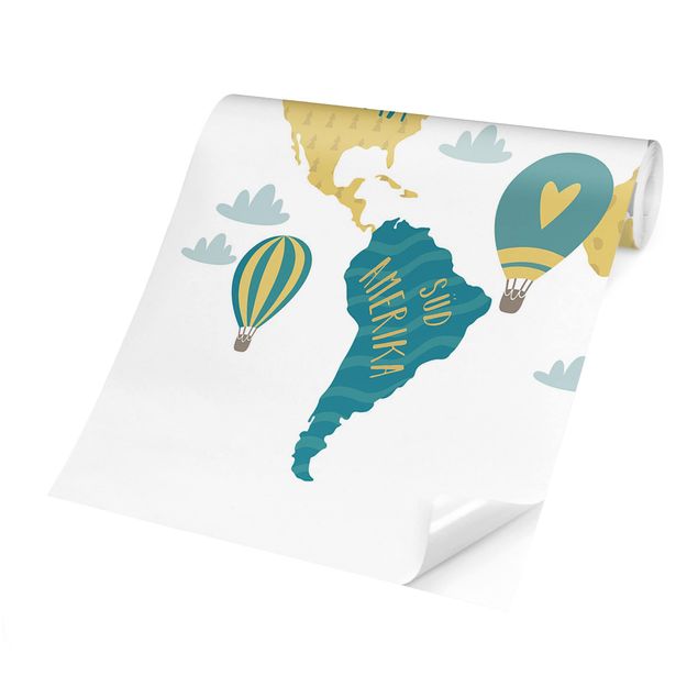 Fototapete - Weltkarte mit Heißluftballon