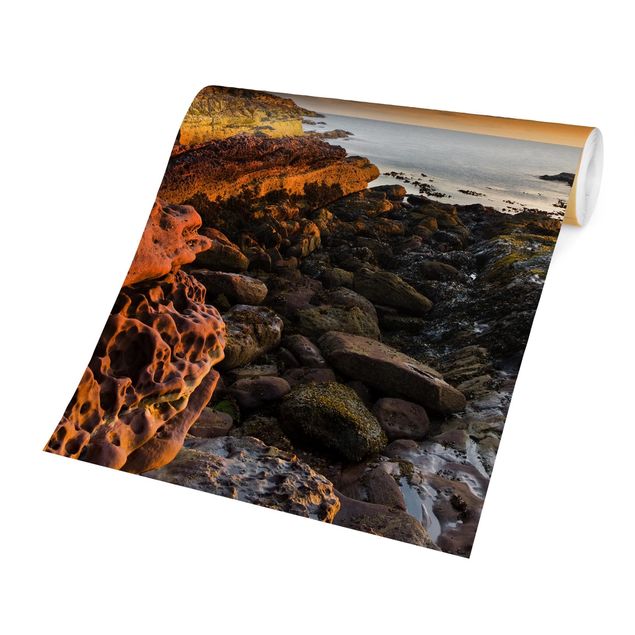 Fototapete - Tarbat Ness Leuchtturm und Sonnenuntergang am Meer