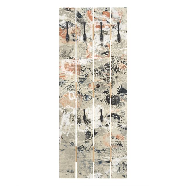 Wandgarderobe Holzpalette - Terracotta Collage II