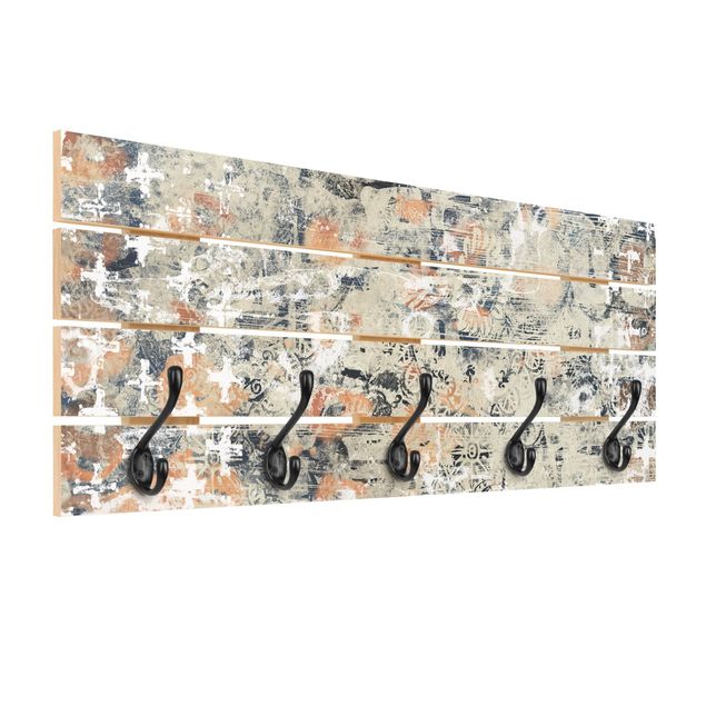 Wandgarderobe Holzpalette - Terracotta Collage