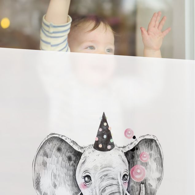 Fensterfolie - Sichtschutz - Tier Party - Elfant - Fensterbilder