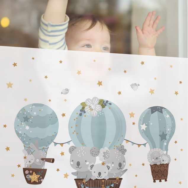 Fensterfolie - Sichtschutz - Tiere in Ballons mit Sternen blau - Fensterbilder