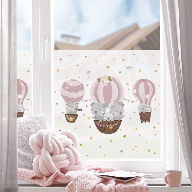 Fensterfolie Tiere in Ballons mit Sternen rosa