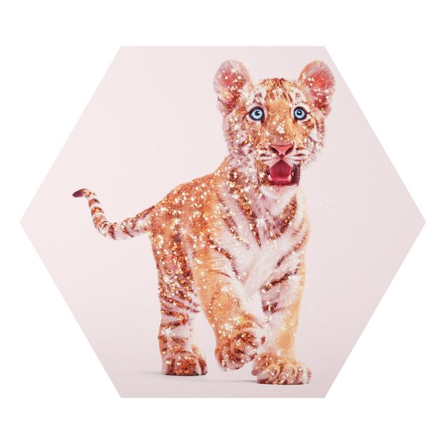 Hexagon-Alu-Dibond Bild - Tiger mit Glitzer