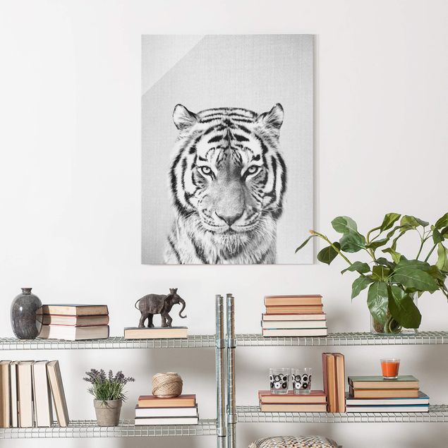 Glasbilder Schwarz-Weiß Tiger Tiago Schwarz Weiß