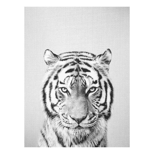 Glas Wandbilder Tiger Tiago Schwarz Weiß