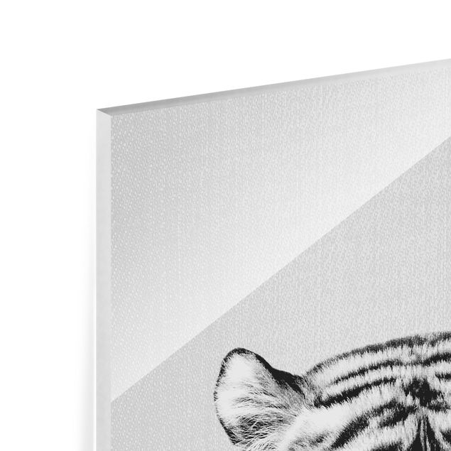 Glasbild - Tiger Tiago Schwarz Weiß - Hochformat