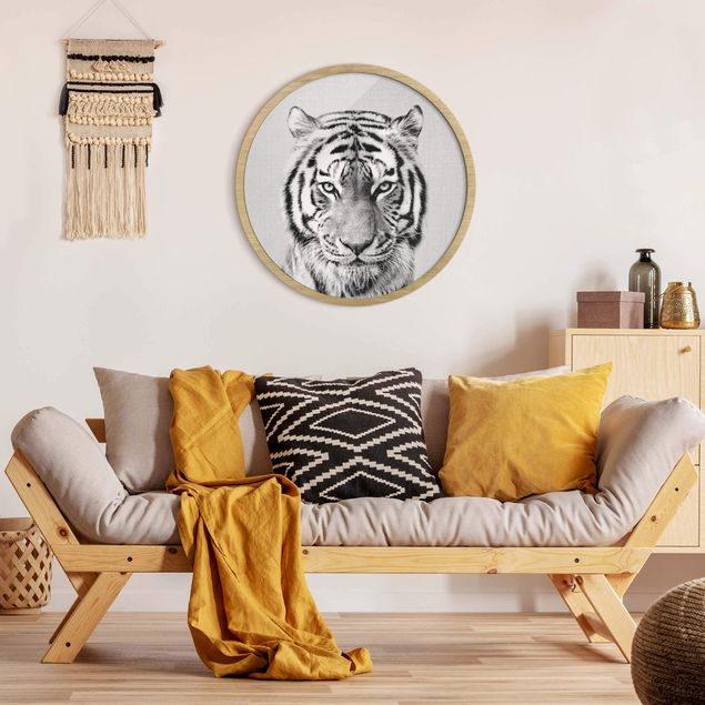 Tiere Bilder mit Rahmen Tiger Tiago Schwarz Weiß