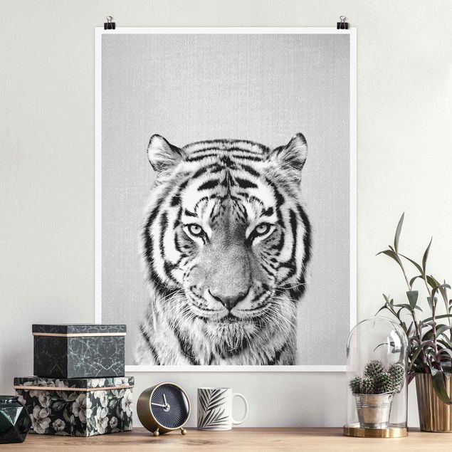 Poster Löwen Tiger Tiago Schwarz Weiß