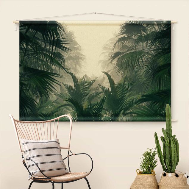 Wandbehang Stoffbild Tropenpflanzen im Nebel