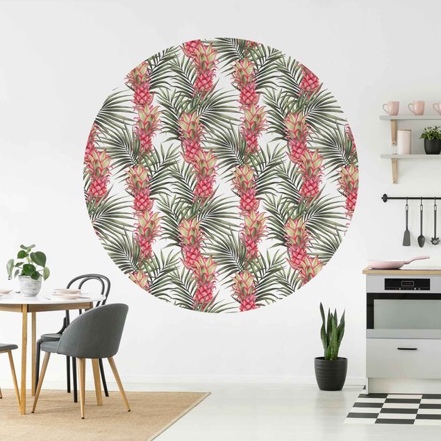 Tapeten mit Muster Tropische Ananas mit Palmenblättern