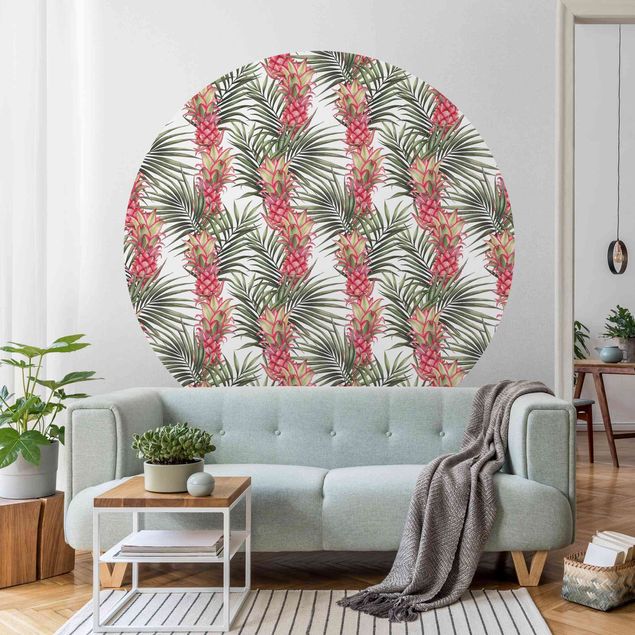 Design Tapeten Tropische Ananas mit Palmenblättern