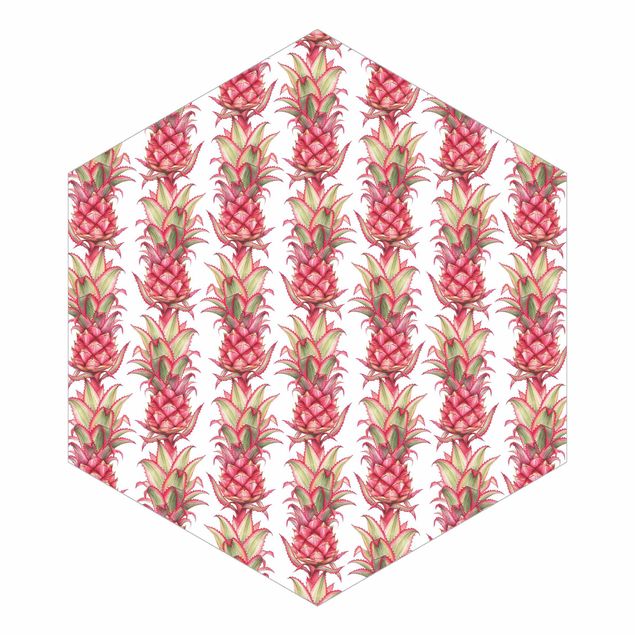 Hexagon Mustertapete selbstklebend - Tropische Ananas Streifen