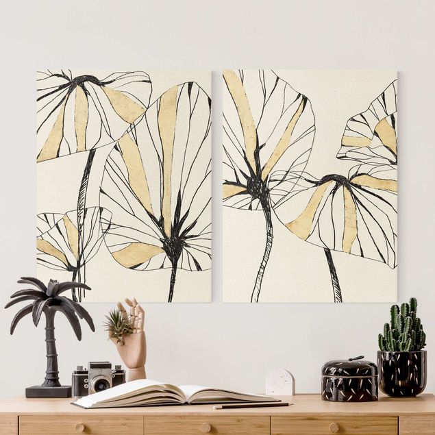 moderne Leinwandbilder Tropische Blätter mit Gold