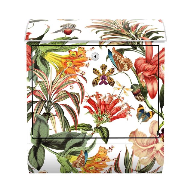 Design Briefkasten Tropische Blumen