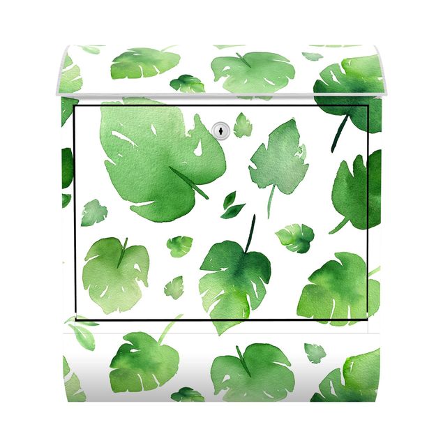 Briefkasten Muster Tropische Grüne Aquarellblätter