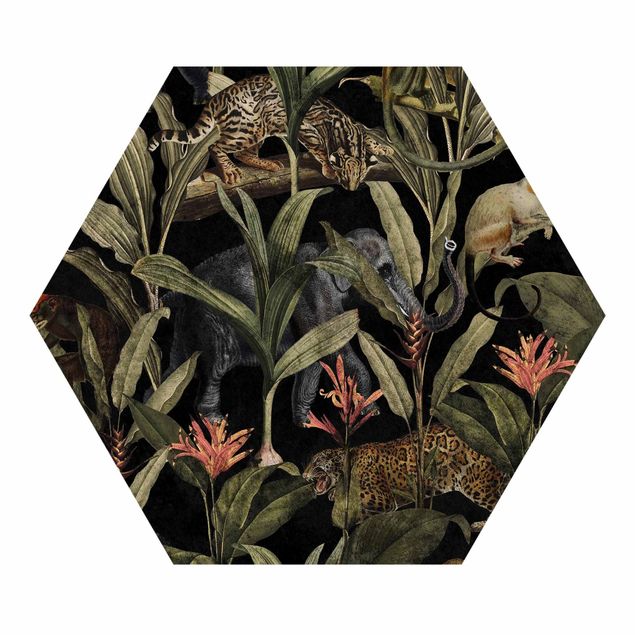 Hexagon Mustertapete selbstklebend - Tropische Nacht mit Leopard
