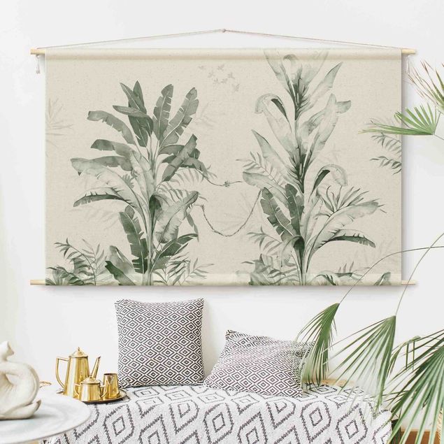 Wandteppich modern Tropische Palmen und Blätter