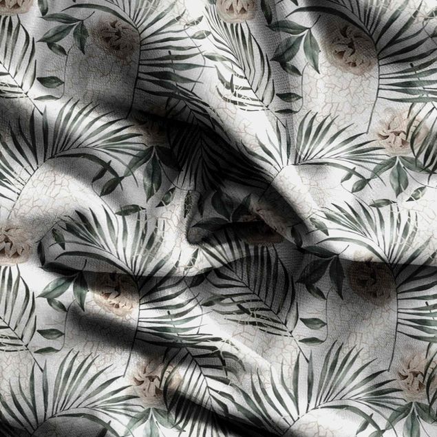 Blickdichte Vorhänge Tropische Palmenbögen mit Rosen Aquarell
