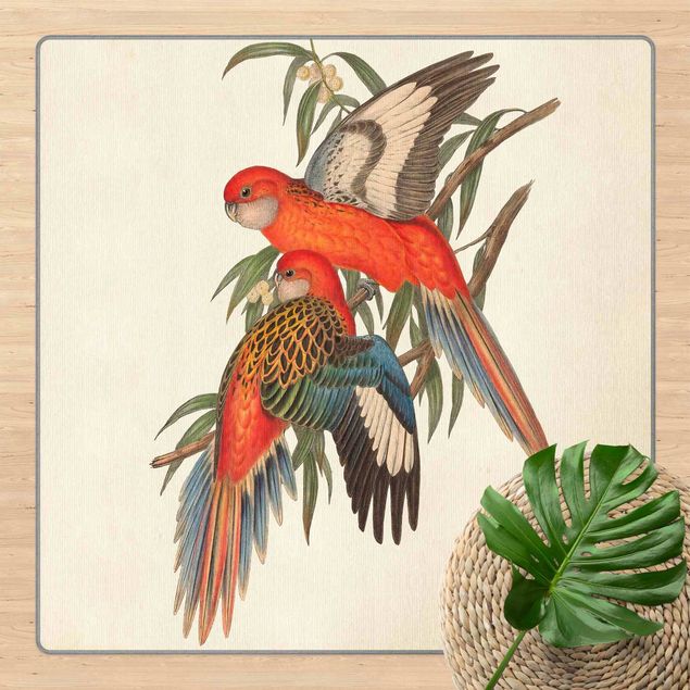 Teppich Blumenmuster Tropische Papageien I