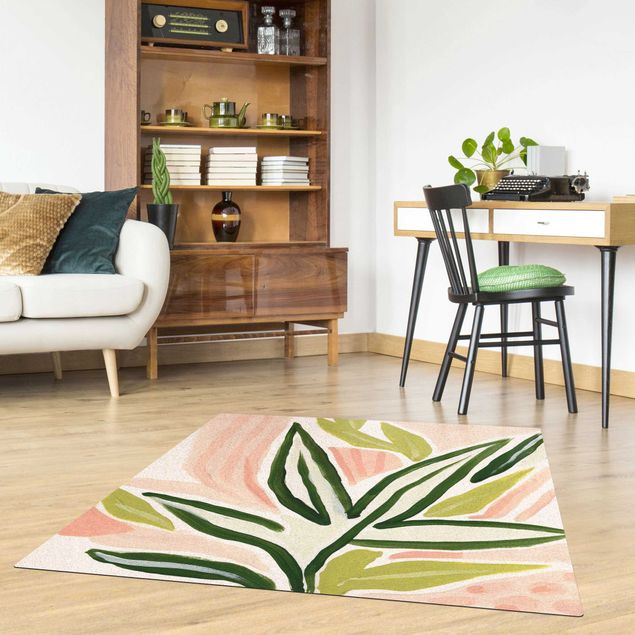 Teppich Blumenmuster Tropische Pastellblätter