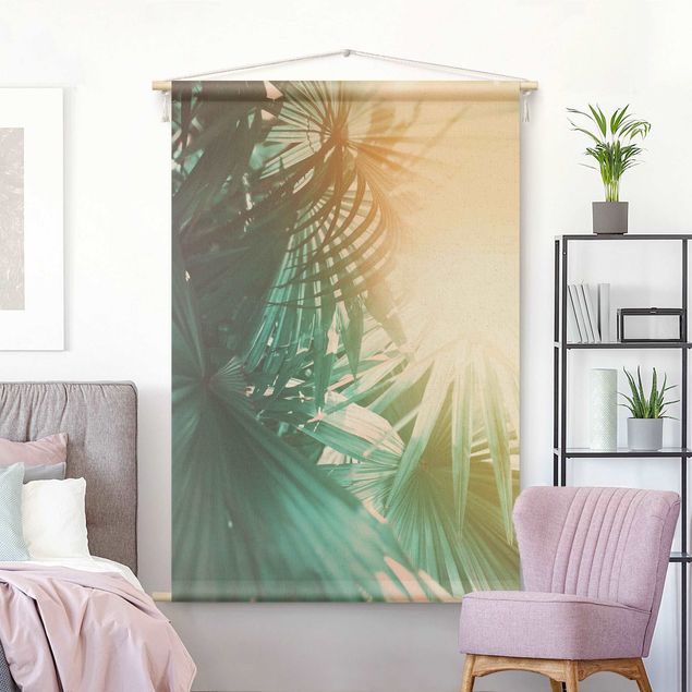 Moderne Wandteppiche Tropische Pflanzen Palmen bei Sonnenuntergang