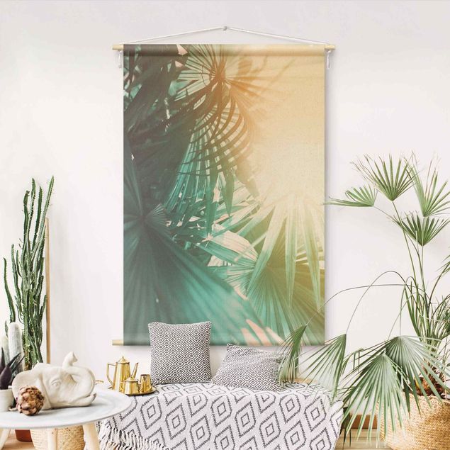 Wandbehang Tuch Tropische Pflanzen Palmen bei Sonnenuntergang