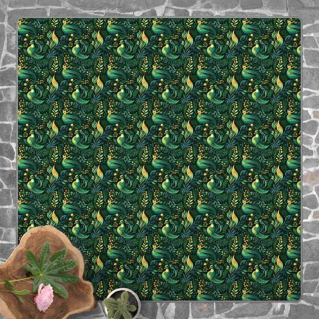 Teppich Blumen Tropische Tauben im Blattgrün
