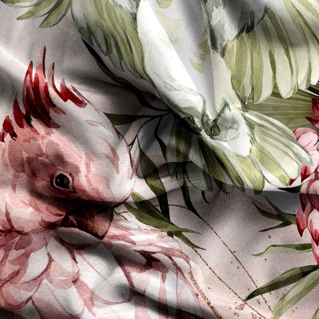 Vorhang blickdicht Tropische Vögel - Kakadus Pink und Weiß