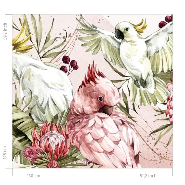 Verdunkelungsvorhang Tropische Vögel - Kakadus Pink und Weiß