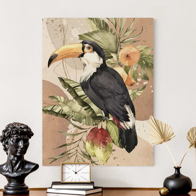 Leinwandbilder Gold Tropische Vögel - Tukan