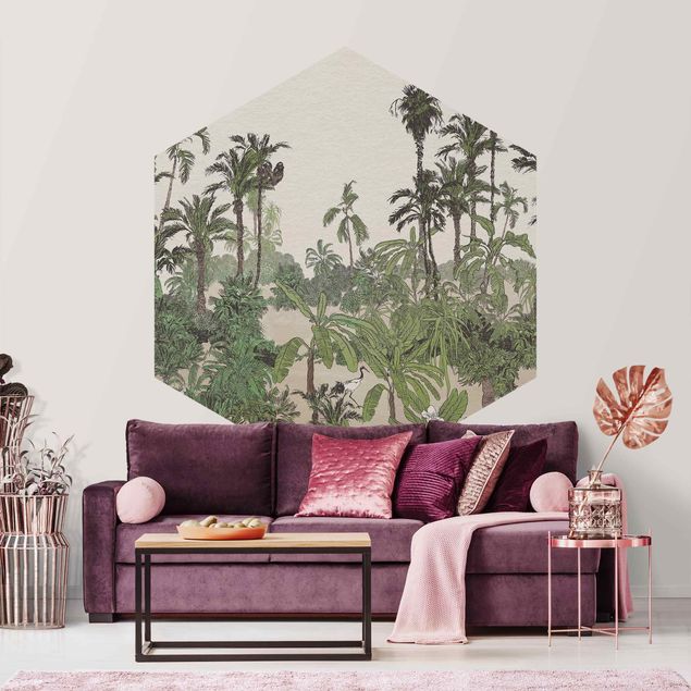 Design Tapeten Tropische Zeichnung - Dschungel mit Aquarell