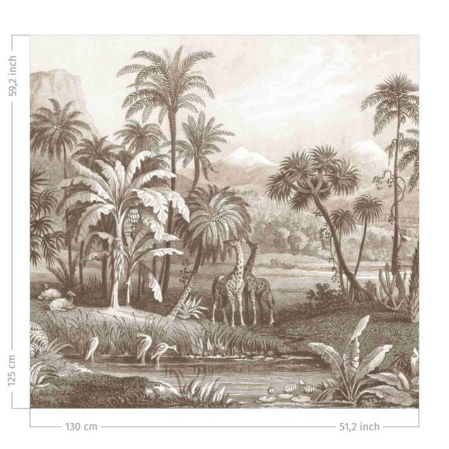 Vorhang Verdunkelung Tropischer Kupferstich mit Giraffen in Braun