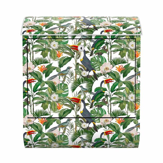 Briefkasten Muster Tropischer Tukan mit Monstera und Palmenblättern
