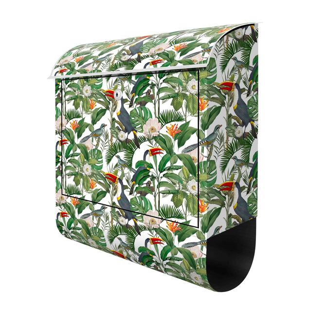 Design Briefkasten Tropischer Tukan mit Monstera und Palmenblättern