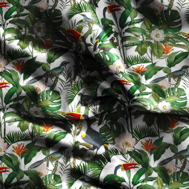 Vorhang blickdicht Tropischer Tukan mit Monstera und Palmenblättern
