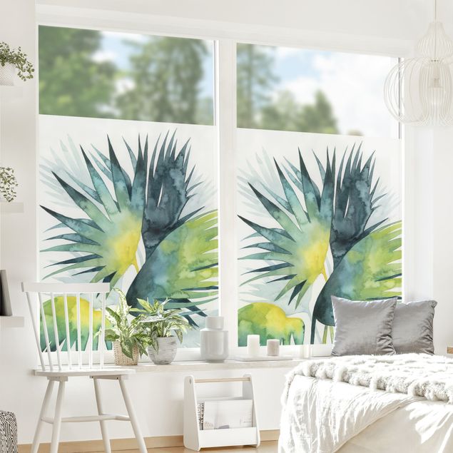 Fensterfolie farbig Tropisches Blattwerk - Fächerpalme