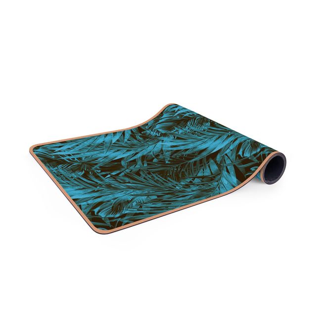Yogamatte Kork - Tropisches dunkles Unterholz Blau