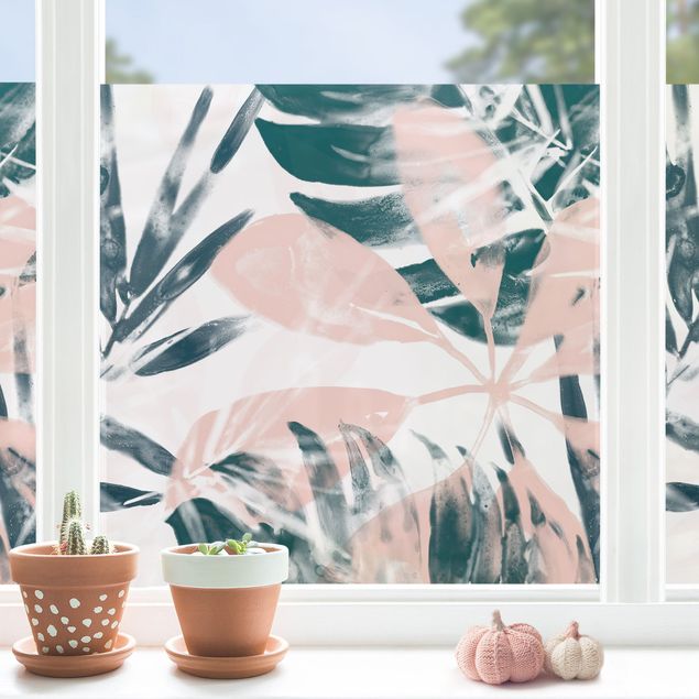Fensterbilder selbstklebend Blumen Tropisches Orakel petrol II
