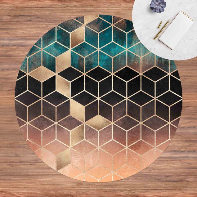 Moderne Teppiche Türkis Rosé goldene Geometrie
