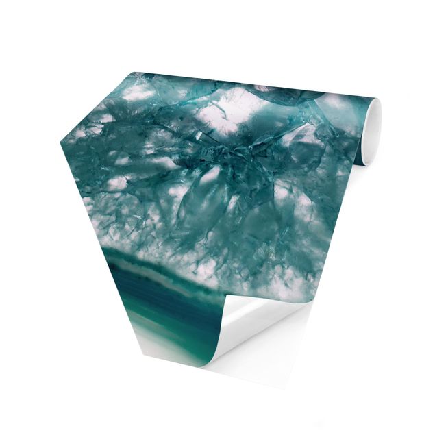 Hexagon Fototapete selbstklebend - Türkiser Kristall