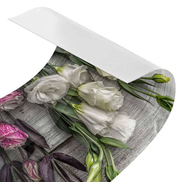 Spritzschutz Küche ohne bohren Tulpen-Rose Shabby Holzoptik