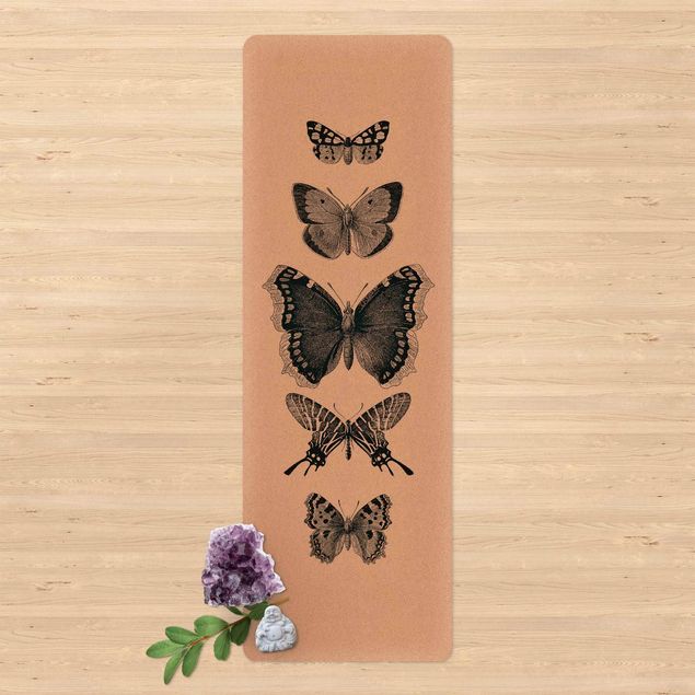 Moderner Teppich Tusche Schmetterlinge auf Beige