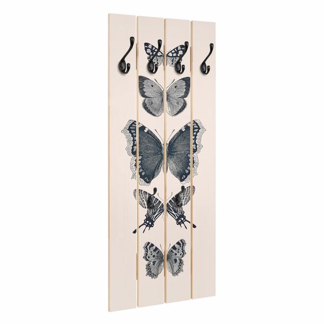 Wandgarderobe Holzpalette - Tusche Schmetterlinge auf Beige