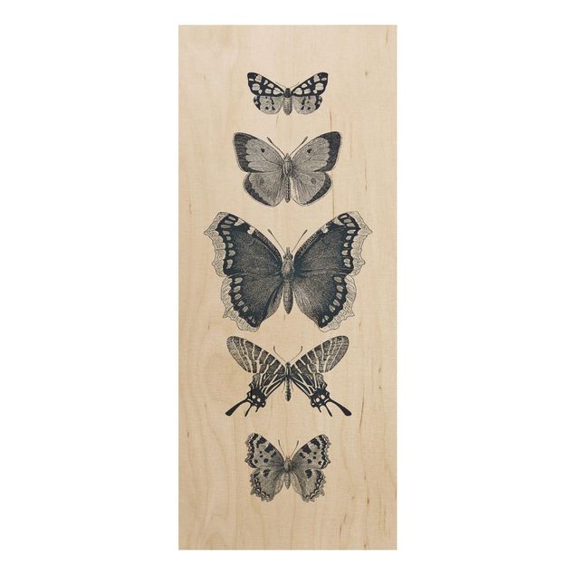 Holzbilder Tusche Schmetterlinge auf Beige