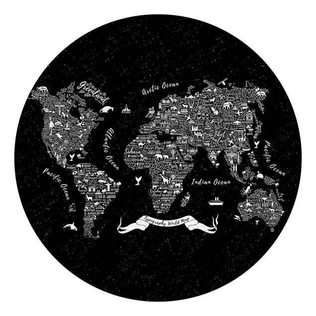 Tapete selbstklebend Typografie Weltkarte schwarz
