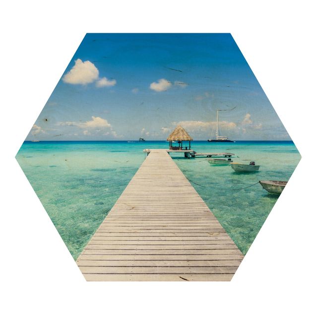 Hexagon Bild Holz - Urlaub in den Tropen