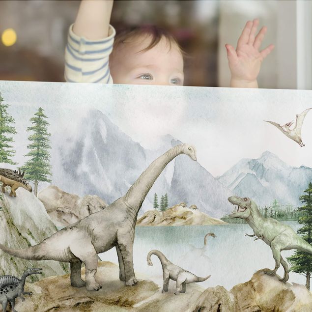 Fensterfolie - Sichtschutz - Urzeitliche Oase der Dinosaurier - Fensterbilder