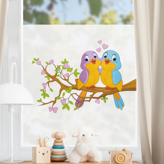 bunte Fensterfolie Verliebte Vögelchen
